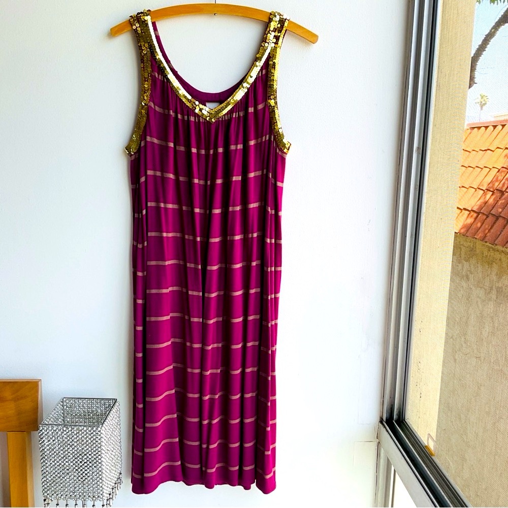 Elegant Vintage Burgundy with Gold Sequined Straps Midi Dress